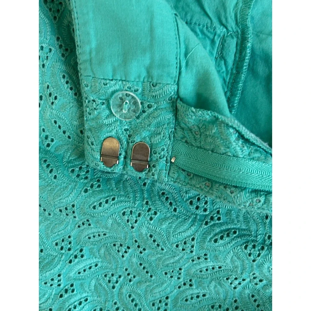 Ann Taylor Turquoise Eyelet Embroidered Cotton Shorts Teal Paisley Size 10